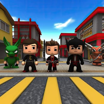 Kung fu master and his team in the city - 3d rendering - AI Generated