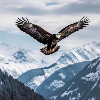 Bald Eagle flying in the mountains - 3d rendering - AI Generated