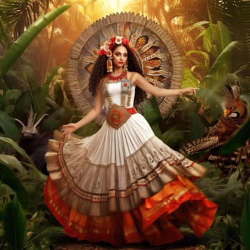 Beautiful woman in Indian costume in the jungle - 3d rendering - AI Generated