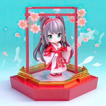 3D Render of a Japanese girl with flowers - AI Generated