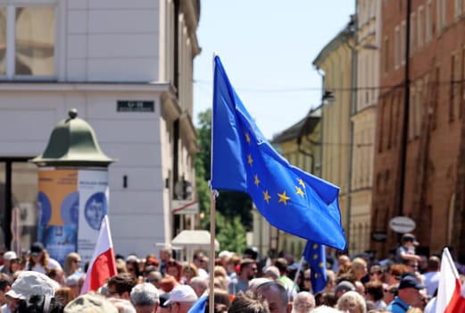 Cracow, Poland - June 4, 2023: March of freedom, march in defense of democracy, Krakow supports the great march in Warsaw.