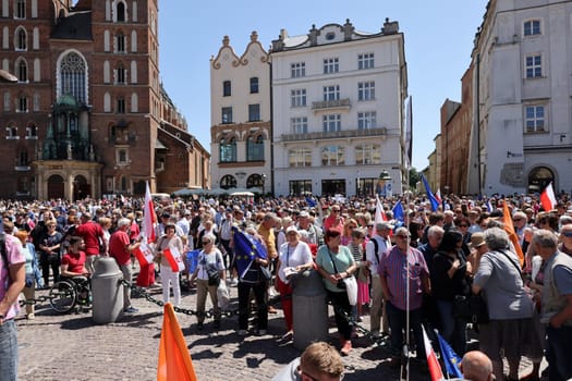 Cracow, Poland - June 4, 2023: March of freedom, march in defense of democracy, Krakow supports the great march in Warsaw.