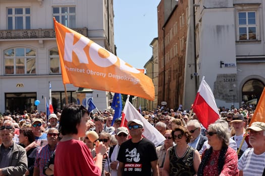 Cracow, Poland - June 4, 2023: March of freedom, march in defense of democracy, Krakow supports the great march in Warsaw.
