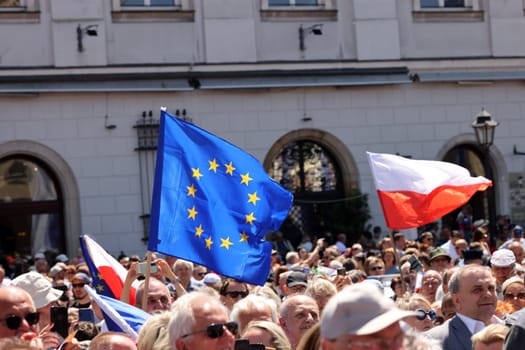 Cracow, Poland - June 4, 2023: March of freedom, march in defense of democracy, Krakow supports the great march in Warsaw.