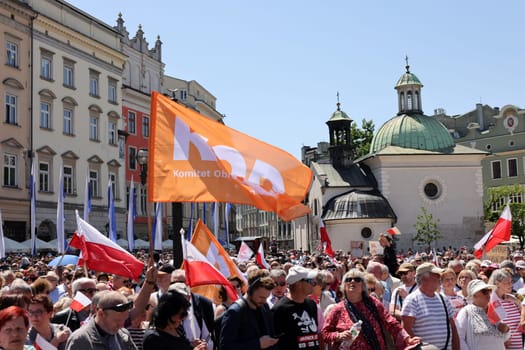 Cracow, Poland - June 4, 2023: March of freedom, march in defense of democracy, Krakow supports the great march in Warsaw.