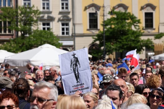 Cracow, Poland - June 4, 2023: March of freedom, march in defense of democracy, Krakow supports the great march in Warsaw.
