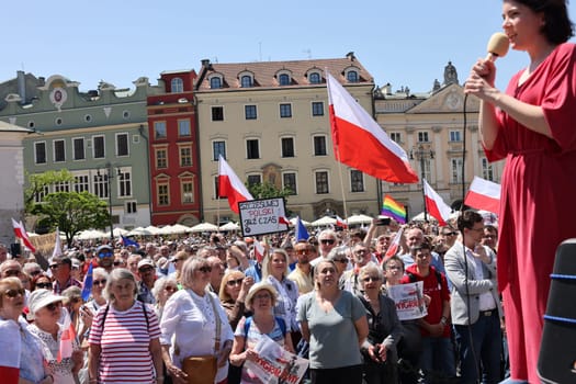 Cracow, Poland - June 4, 2023: March of freedom, march in defense of democracy, Krakow supports the great march in Warsaw.