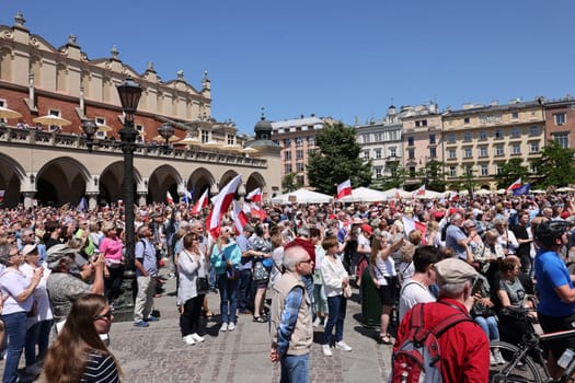 Cracow, Poland - June 4, 2023: March of freedom, march in defense of democracy, Krakow supports the great march in Warsaw.