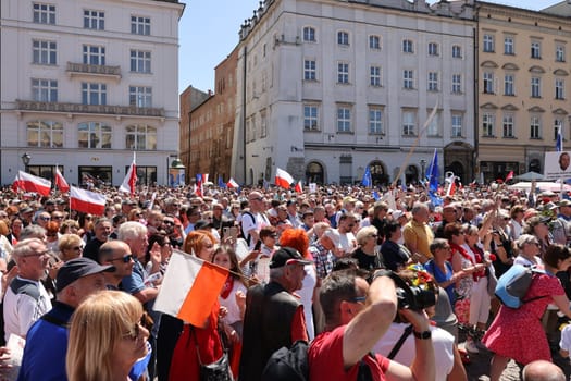 Cracow, Poland - June 4, 2023: March of freedom, march in defense of democracy, Krakow supports the great march in Warsaw.