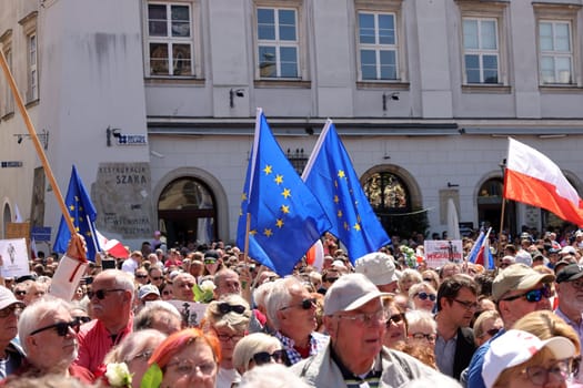 Cracow, Poland - June 4, 2023: March of freedom, march in defense of democracy, Krakow supports the great march in Warsaw.