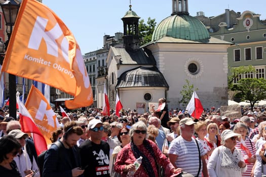 Cracow, Poland - June 4, 2023: March of freedom, march in defense of democracy, Krakow supports the great march in Warsaw.