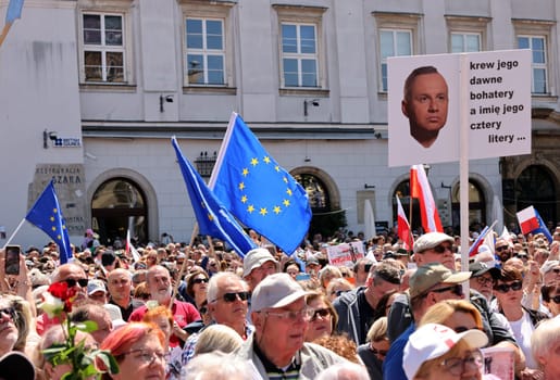 Cracow, Poland - June 4, 2023: March of freedom, march in defense of democracy, Krakow supports the great march in Warsaw.