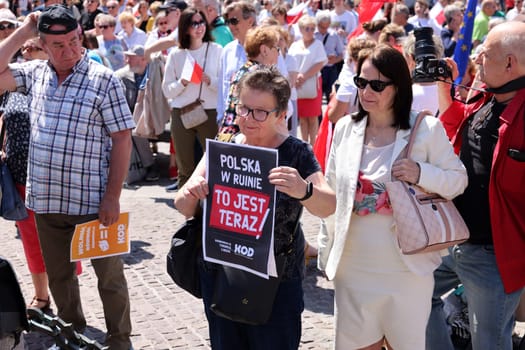 Cracow, Poland - June 4, 2023: March of freedom, march in defense of democracy, Krakow supports the great march in Warsaw.