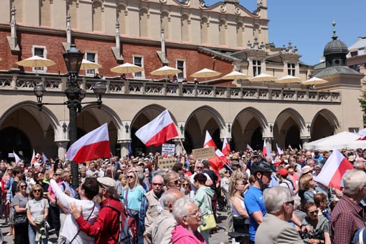 Cracow, Poland - June 4, 2023: March of freedom, march in defense of democracy, Krakow supports the great march in Warsaw.