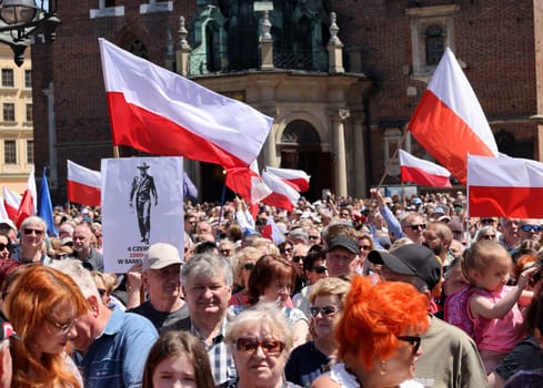 Cracow, Poland - June 4, 2023: March of freedom, march in defense of democracy, Krakow supports the great march in Warsaw.