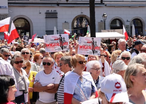 Cracow, Poland - June 4, 2023: March of freedom, march in defense of democracy, Krakow supports the great march in Warsaw.
