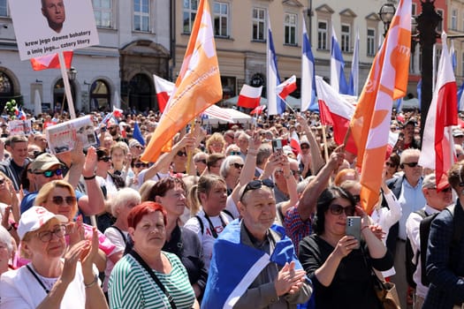 Cracow, Poland - June 4, 2023: March of freedom, march in defense of democracy, Krakow supports the great march in Warsaw.
