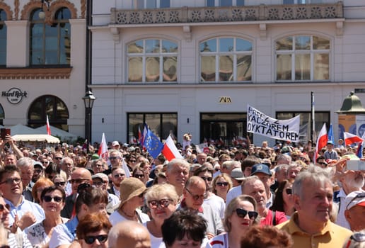 Cracow, Poland - June 4, 2023: March of freedom, march in defense of democracy, Krakow supports the great march in Warsaw.