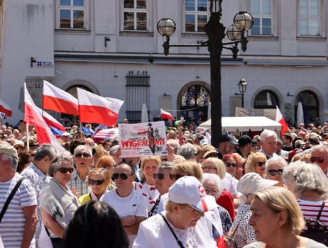 Cracow, Poland - June 4, 2023: March of freedom, march in defense of democracy, Krakow supports the great march in Warsaw.