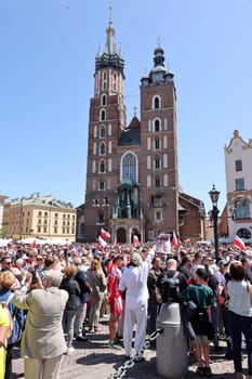 Cracow, Poland - June 4, 2023: March of freedom, march in defense of democracy, Krakow supports the great march in Warsaw.
