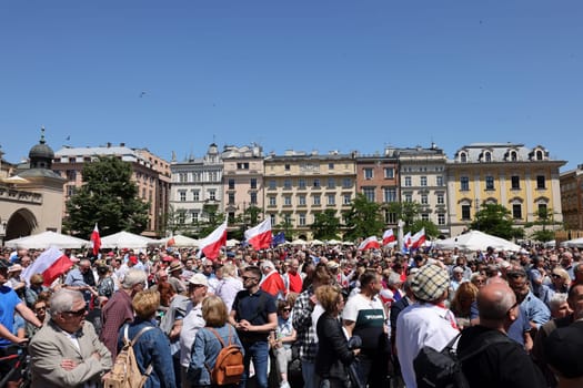 Cracow, Poland - June 4, 2023: March of freedom, march in defense of democracy, Krakow supports the great march in Warsaw.