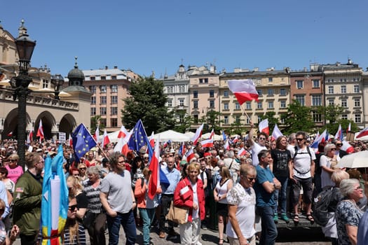 Cracow, Poland - June 4, 2023: March of freedom, march in defense of democracy, Krakow supports the great march in Warsaw.