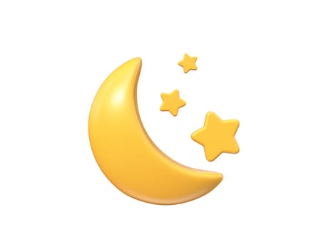 Weather icon night moon and stars 3D rendering illustration isolated on white background
