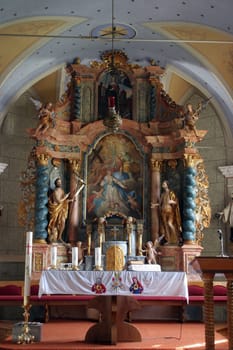 Main altar in the parish church of the Holy Trinity in Klenovnik, Croatia