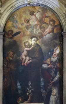 Saint Anthony, altar painting on the altar of Saint Anthony of Padua in the parish church of St. Mark in Korcula, Croatia