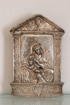 Silver relief depicting the Virgin and Child, Abbot's treasury in the Saint Mark Church in Korcula, Korcula island, Croatia