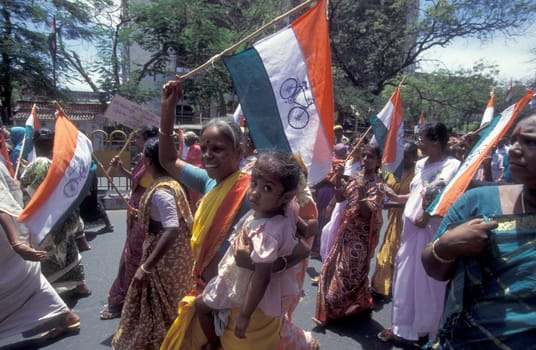 Indian women protesting on a Demonstration on the streets in the city of Chennai in Province Tamil Nadu in India.  India, Chennai, April, 1998