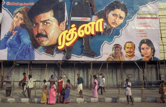 Indian Film Posters and advertising from the Film Studios of Bollywood in the city of Chennai in Province Tamil Nadu in India.  India, Chennai, April, 1998