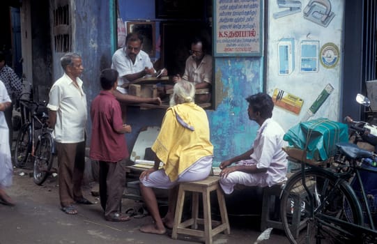 a small medical shop at a marketstreet in the city of Chennai in Province Tamil Nadu in India.  India, Chennai, April, 1998
