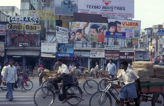 Indian Film Posters and advertising from the Film Studios of Bollywood in the city of Chennai in Province Tamil Nadu in India.  India, Chennai, April, 1998