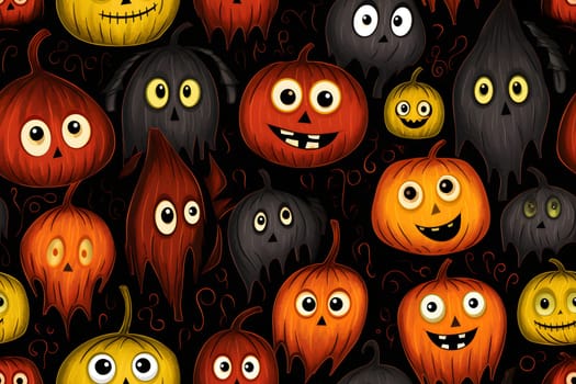 Halloween Pumpkin and cartoonish Ghosts seamless Pattern with eyecatching design for autumn holiday.