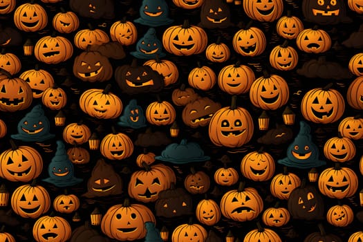 Halloween Pumpkin and cartoonish Ghosts seamless Pattern with eyecatching design for autumn holiday.
