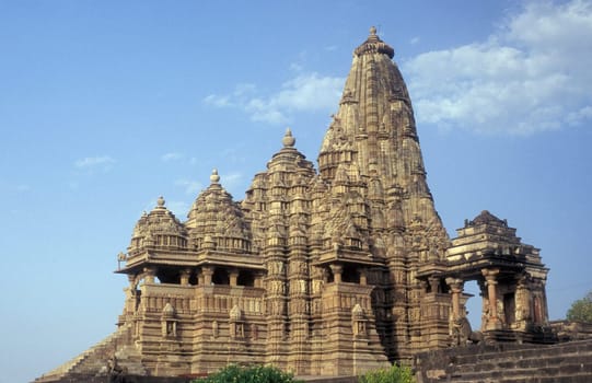 a view of the Erotic Temple and Hindu Temple of Kandarija Mahadeva Temple in the city of Khajurao in Province Madhya Pradesh in India.  India, Khajurao, April, 1998