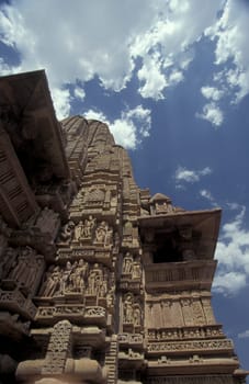 a view of the Erotic Temple and Hindu Temple of Kandarija Mahadeva Temple in the city of Khajurao in Province Madhya Pradesh in India.  India, Khajurao, April, 1998