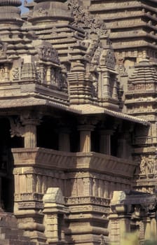 a view of the Erotic Temple and Hindu Temple of Kandarija Mahadeva Temple in the city of Khajurao in Province Madhya Pradesh in India.  India, Khajurao, April, 1998