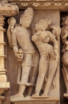 a view of the Erotic Temple and Hindu Temple of Kandarija Mahadeva Temple in the city of Khajurao in Province Madhya Pradesh in India.  India, Khajurao, April, 1998