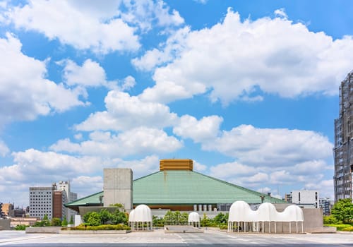 tokyo, ryogoku - may 17 2024: Side view of the Ryōgoku Kokugikan also known as Ryōgoku Sumo Hall or Kokugikan Arena dedicated to Sumo sports which tournaments are held in January, May and September.