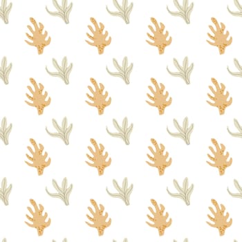 Childrens cute fashion pattern. Childish nursery seaweed seamless background. Marine life elements pattern. Nursery design. Pastel colors. Ocean plants background, seaweed print.