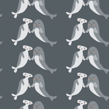 Childrens sea animals pattern, childish ocean marine life seamless background. Nursery baby animals print. Underwater inhabitants collection background for kids textile, clothes, wallpapers.