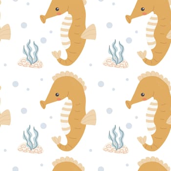 Childrens sea animals pattern, childish ocean marine life seamless background. Nursery baby animals print. Underwater inhabitants collection background for kids textile, clothes, wallpapers.