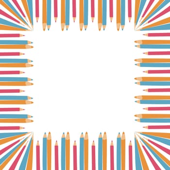 Back to school, kindergarten banner or frame. Children school elements, pencils background with copy space. Children supplies, cute design. Can used for poster, sale banner.