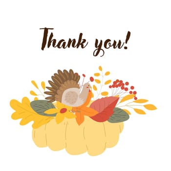 Autumn fall thanksgiving day banner or greeting card with leaves. Celebration design for harvest festival, thanks with food and flower autumn border. Fall thanksgiving day background.
