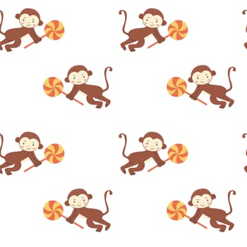 Childrens animals pattern, cute african jungle and tropical animal background for textile, poster, cover, wrapping paper. Celebration animals pattern for christmas, birthday, other holidays. Monkey.