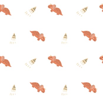 Childrens cute animals pattern - doodle baby dinosaur seamless background. Nursery design. Cute baby dinosaurs or dragons pattern for fabric print, cover design, textile, wallpapers. Little animals.