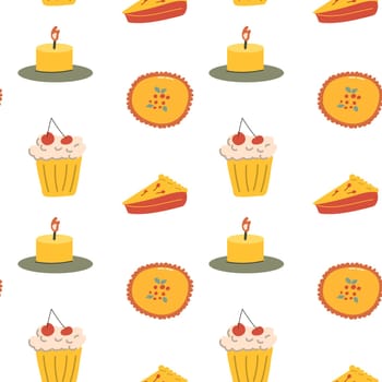Fall thanksgiving pattern with autumn leaves and plants, animals. Cute fabric design. Thanksgiving day seamless background in traditional colors for clothes, textile, wrapping papers. Cute elements.