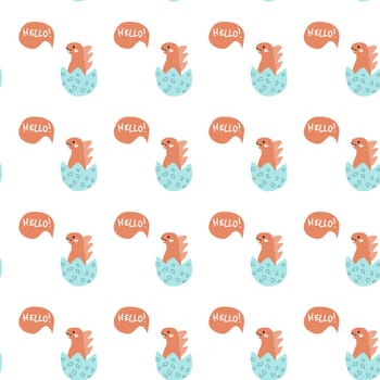 Childrens animals pattern of cute baby dinosaurs collection. For textile. Nursery design. Childrens dinosaurs background with tropical tree. Childish animals pattern, hand drawn elements.